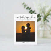 Minimale Script Bridesmaid Vorschlagskarte mit Fot Postkarte (Stehend Vorderseite)