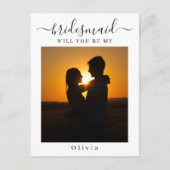 Minimale Script Bridesmaid Vorschlagskarte mit Fot Postkarte (Vorderseite)