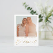 Minimale Script Bridesmaid Vorschlagskarte mit Fot Postkarte (Stehend Vorderseite)