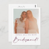 Minimale Script Bridesmaid Vorschlagskarte mit Fot Postkarte (Vorne/Hinten)