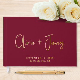 Minimale Script Burgundy Wedding Gästebuch