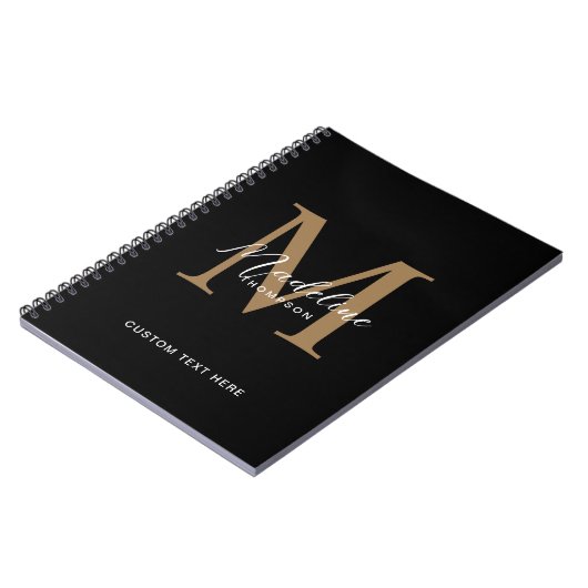Minimale Script Calligrafy Black Gold Monogram Notizblock (Linke Seite)