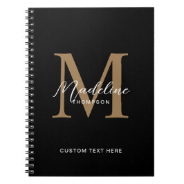 Minimale Script Calligrafy Black Gold Monogram Notizblock