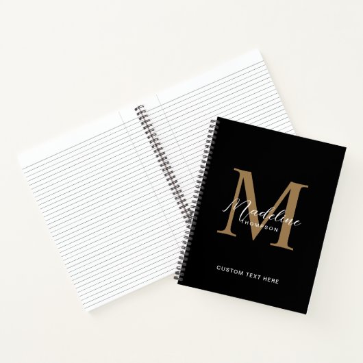 Minimale Script Calligrafy Black Gold Monogram Notizblock (Innenseite)