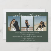 Minimale Script dunkelgrüne Foto Collage Hochzeit Einladung (Vorderseite)
