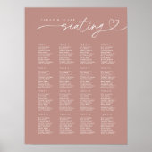 Minimale Script Dusty Rose Hochzeitsdiagramm Poster (Vorne)