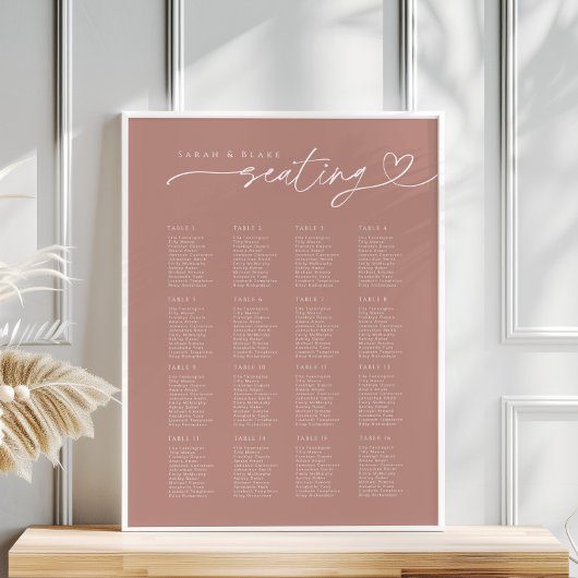 Minimale Script Dusty Rose Hochzeitsdiagramm Poster