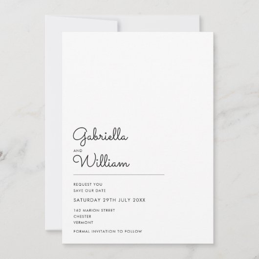 Minimale Script-Foto-Hochzeit ändern das Datum Save The Date (Vorderseite)