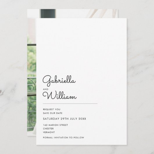 Minimale Script-Foto-Hochzeit ändern das Datum Save The Date (Vorne/Hinten)