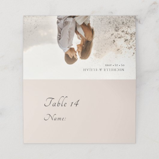 Minimale Script-Foto-Hochzeiten-Platzkarten Platzkarte (Außenseite Aufgefaltet)