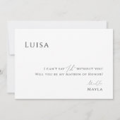 Minimale Script Foto Matron of Honor Vorschlag Car Einladung (Rückseite)