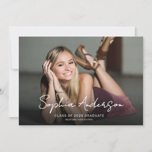 Minimale Script Grad Graduation Party Einladung (Vorderseite)