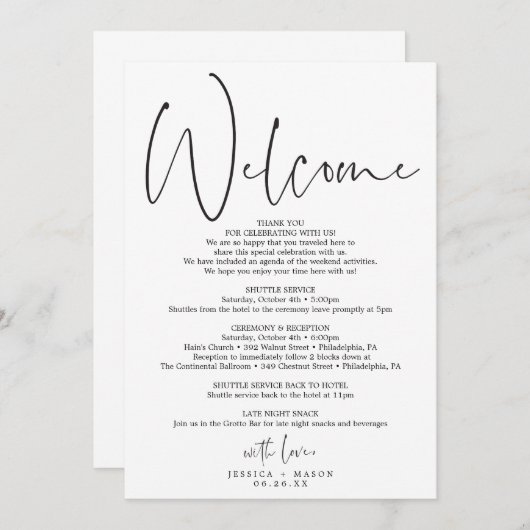 Minimale Script Hochzeit - Begrüßung Programm (Vorne/Hinten)