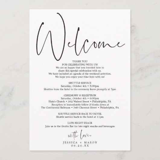 Minimale Script Hochzeit - Begrüßung Programm (Vorderseite)