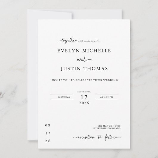 Minimale Script-Hochzeit Einladung (Vorderseite)