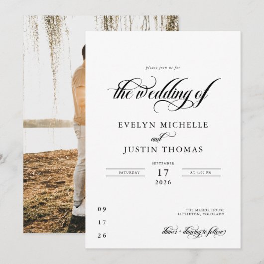 Minimale Script-Hochzeit Einladung (Vorne/Hinten)