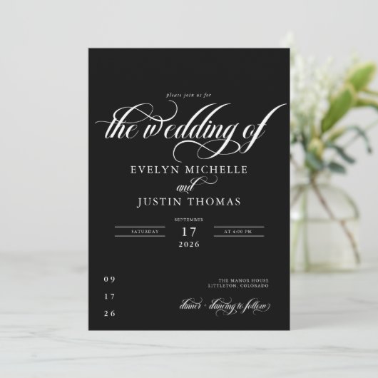 Minimale Script-Hochzeit Einladung (Stehend Vorderseite)