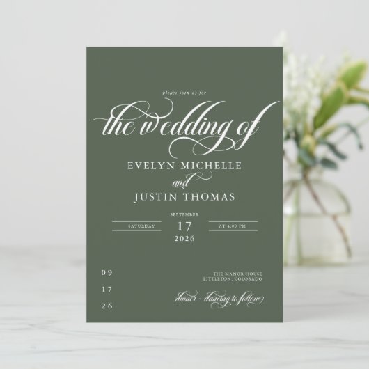 Minimale Script-Hochzeit Einladung (Stehend Vorderseite)