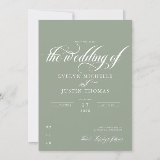 Minimale Script-Hochzeit Einladung (Vorderseite)