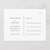 Minimale Script Hochzeit ohne Foto Save the Date Ankündigungspostkarte (Rückseite)