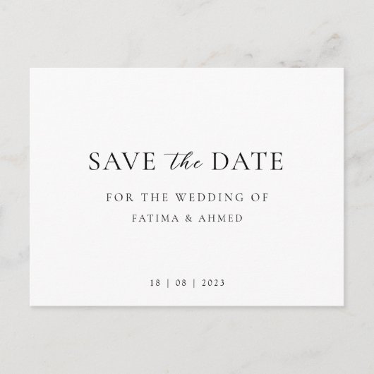 Minimale Script Hochzeit ohne Foto Save the Date Ankündigungspostkarte (Vorderseite)