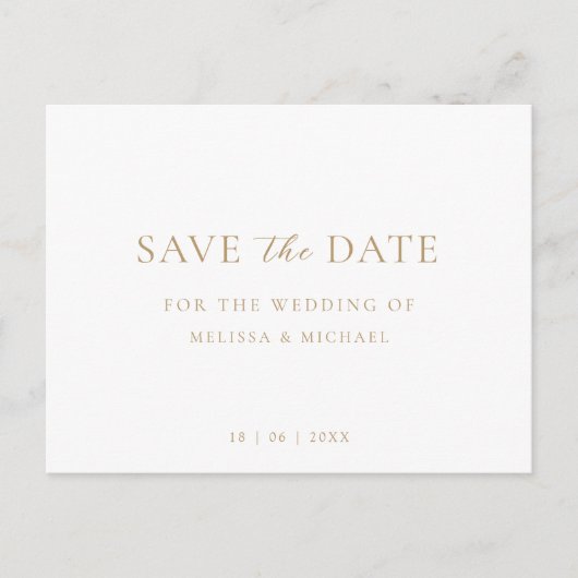 Minimale Script Hochzeit ohne Foto Save the Date Ankündigungspostkarte (Vorderseite)