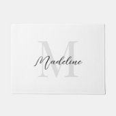 Minimale Script-Kalligrafie Schwarz-weiß Monogram Fußmatte (Vorderseite)