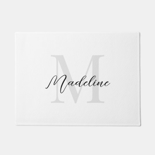 Minimale Script-Kalligrafie Schwarz-weiß Monogram Fußmatte (Vorderseite)