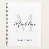 Minimale Script-Kalligrafie Schwarz-weiß Monogram Planer (Vorderseite)