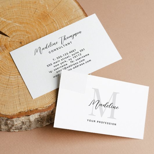 Minimale Script-Kalligrafie Schwarz-weiß Monogram Visitenkarte