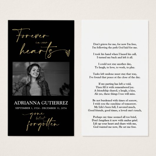 Minimale Script Memorial Foto Beileid Gebetskarte (Vorne & Hinten)