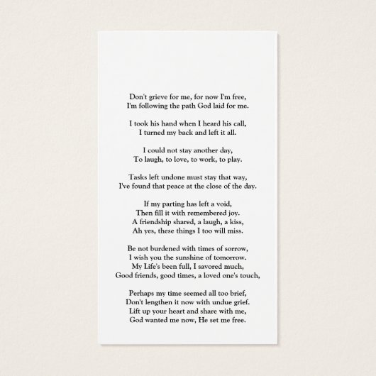 Minimale Script Memorial Foto Beileid Gebetskarte (Rückseite)