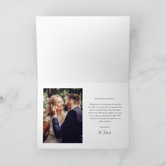 Minimale Script Modernes Foto Hochzeit Dankeskarte (Innenseite)