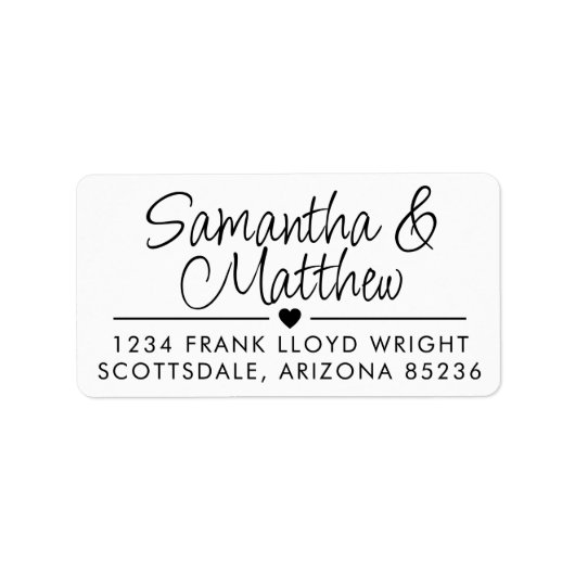 Minimale Script Niedlich Heart Wedding Rücksendead Adressaufkleber (Vorne)