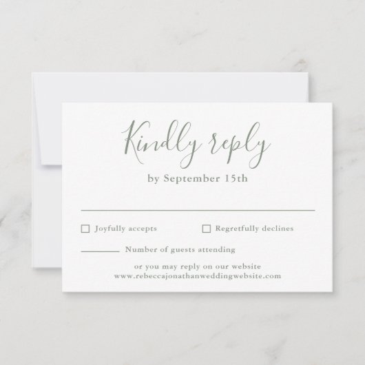 Minimale Script Olive Green Wedding RSVP Card (Vorderseite)
