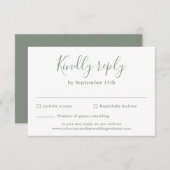 Minimale Script Olive Green Wedding RSVP Card (Vorne/Hinten)