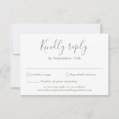 Minimale Script Olive Green Wedding RSVP Card Karte (Vorderseite)