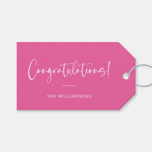 Minimale Script Personalisiert Glückwünsche Rosa Geschenkanhänger (Vorderseite (Horizontal))