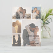 Minimale Script Qr-Code-Namen 6-Foto-Grid-Hochzeit Einladung (Stehend Vorderseite)