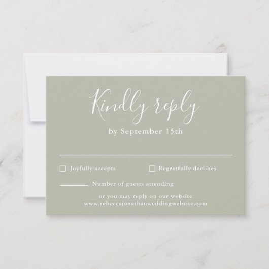 Minimale Script Sage Green Wedding RSVP Card (Vorderseite)