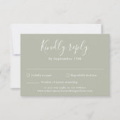 Minimale Script Sage Green Wedding RSVP Card Karte (Vorderseite)