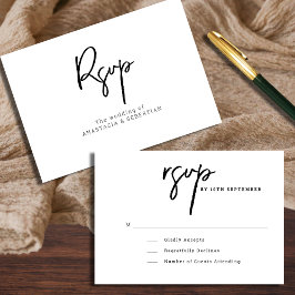 Minimale Script Schwarz und Weiß Hochzeit RSVP Karte