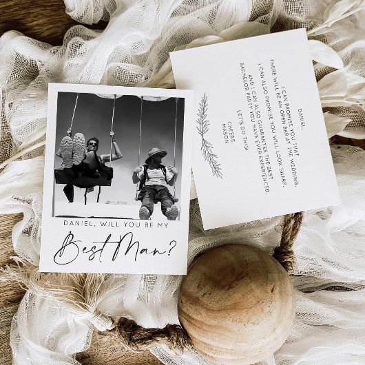 Minimale Script-Trauzeuge-Vorschlagskarte mit Foto Postkarte