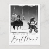 Minimale Script-Trauzeuge-Vorschlagskarte mit Foto Postkarte (Vorderseite)