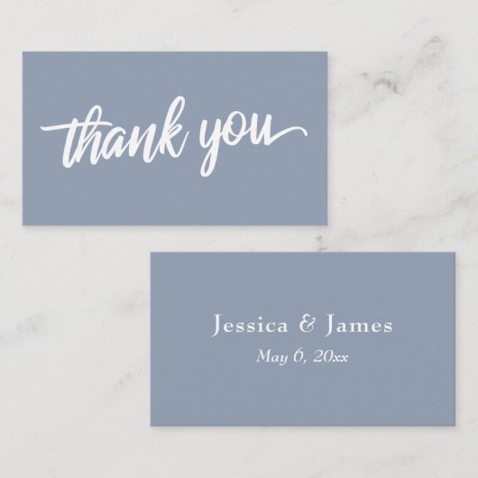 Minimale Script Typografie Dusty Blue Vielen Dank Begleitkarte (Vorne/Hinten)