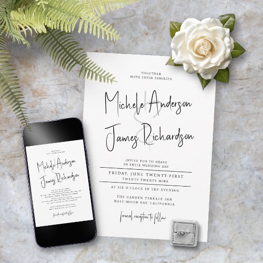 Minimale Script Typografie Formal Wedding Einladung
