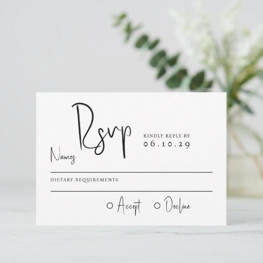 Minimale Script Typografy Foto Hochzeit RSVP Karte (Stehend Vorderseite)