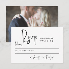 Minimale Script Typografy Foto Hochzeit RSVP Karte