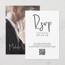 Minimale Script Typografy Foto QR Code Hochzeit RSVP Karte