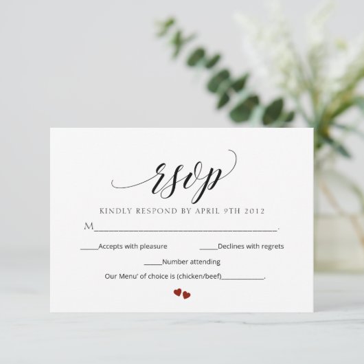 Minimale Script-Wedding RSVP Moderne Antwortkarte Einladung (Stehend Vorderseite)